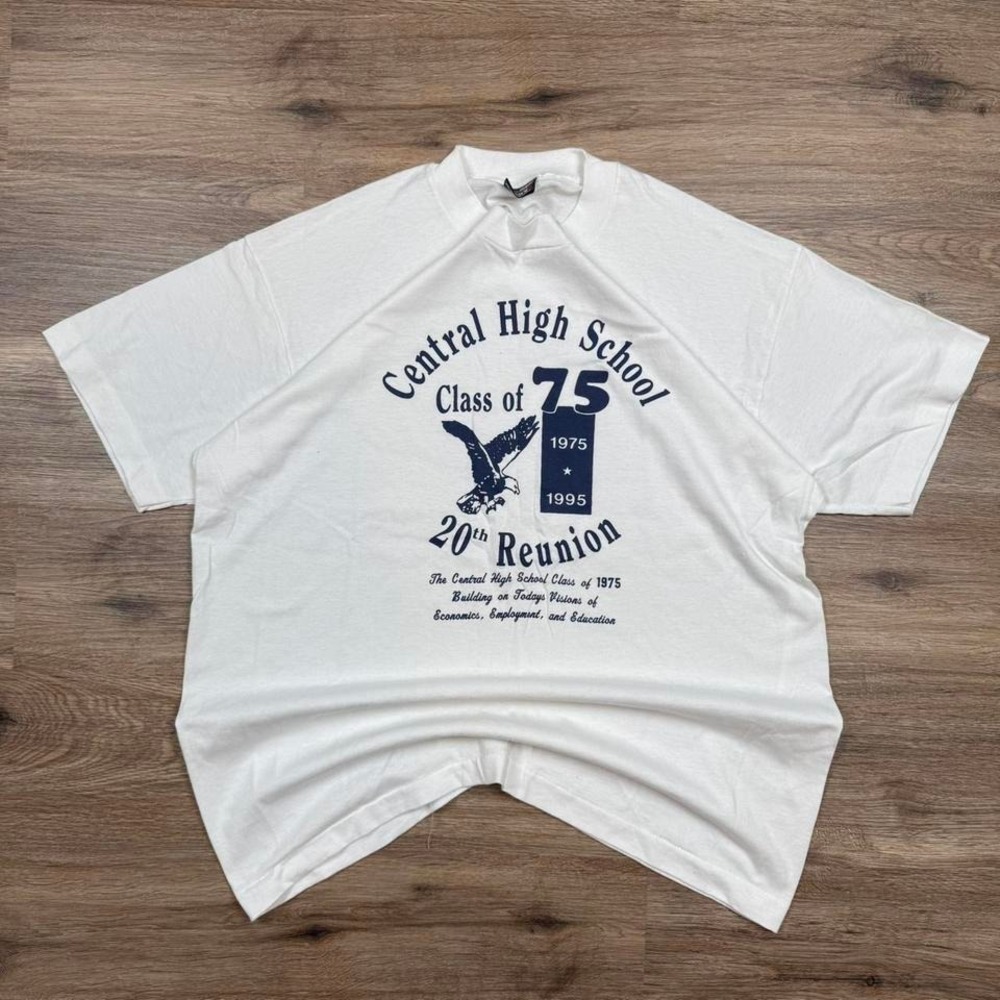 vintage 90s single stitch white random highschool‎ reunion tee